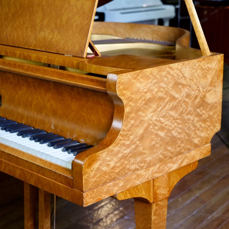 Art Deco Allison Baby Grand Piano Bird Eye Case | Delivery, Tuning, Warranty, Stool