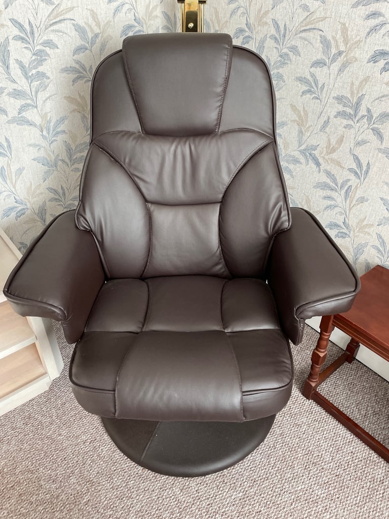image for  Brown recliner chair with footstool