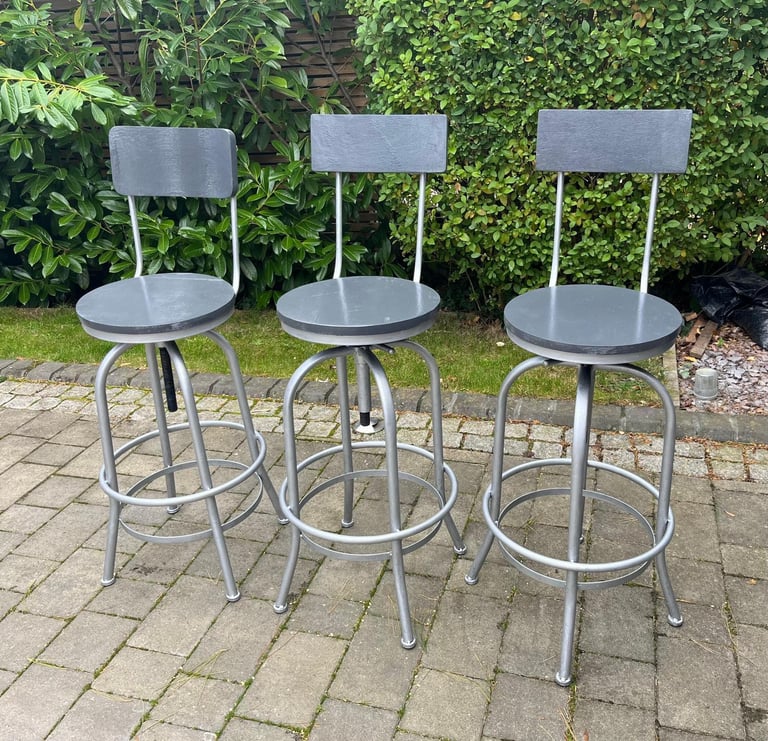 image for Set of 3 Metal & Wood Bar Stools