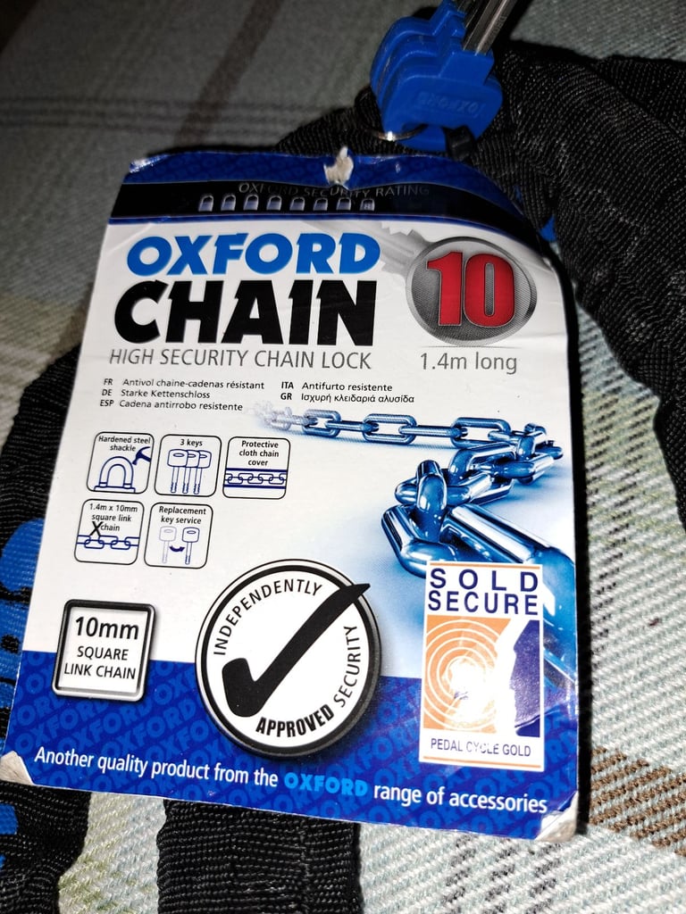 MOTORBIKE CHAIN LOCK & ANCHOR: #NEW#- £45 for Both OXFORD CHAIN 10 LOCK LK144 & OXFORD ANCHOR LK395 