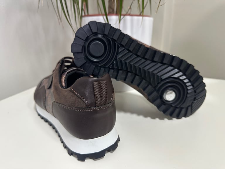 Men’s sports checkered trainers - Black white Grey Beige Brown - All sizes UK 7 to UK 11