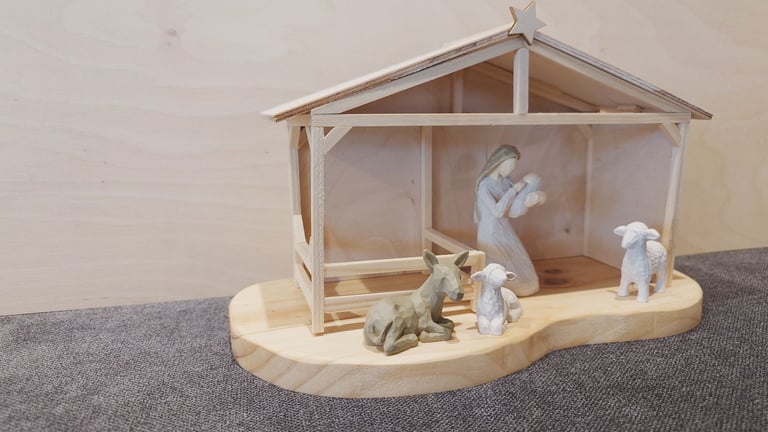 Handmade nativity shed