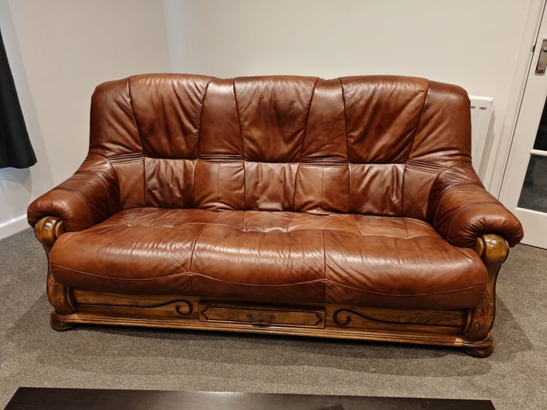 Reduced to Sell Vintage Brown Leather Dutch Style Sofa - Good Condition