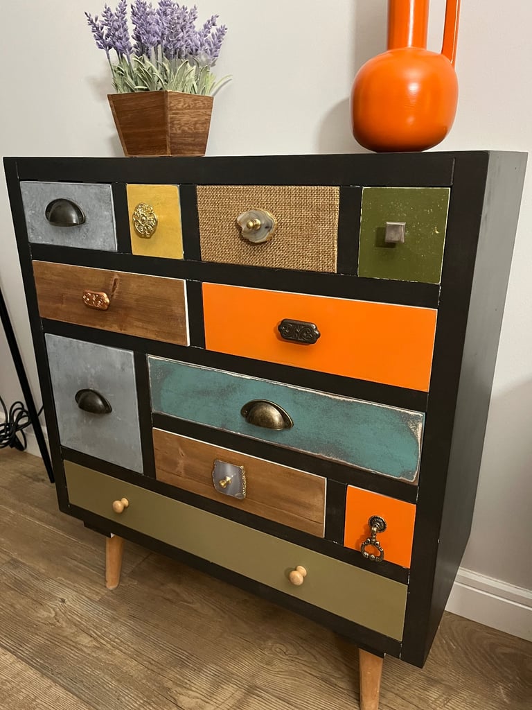 Unique fully refurbished urban/industrial chest of drawers and bedside table/console