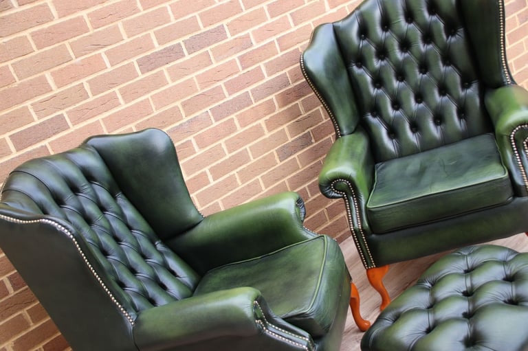 Saxon Chesterfield Armchairs + Footstool (UK Delivery)