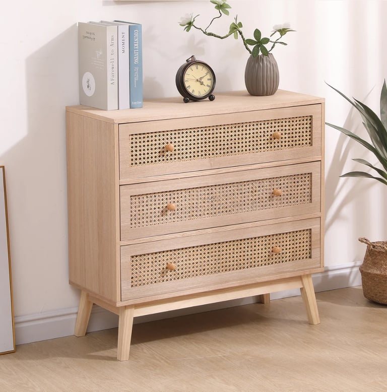 Chest of 3 Drawers with Pine Legs Clothes Storage Chest Storage Unit for Bedroom Living Room.
