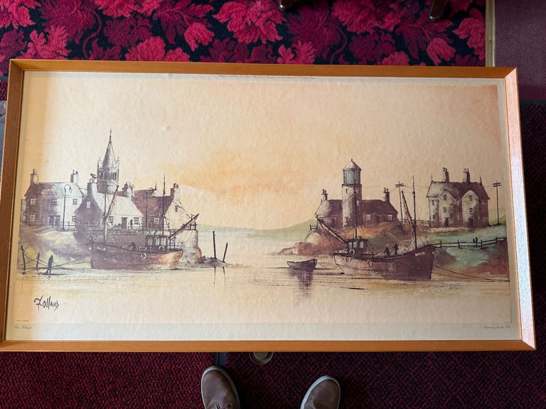 image for Antique Painting by Ron Holland (Preparing for the Tide) size 42.5” x 23”