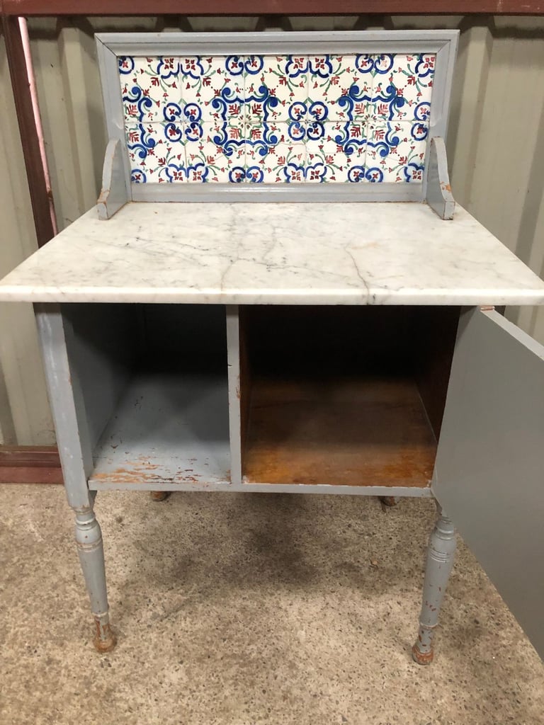 Small Antique Wash Stand, Tiled Back, Marble Top, Need Painted