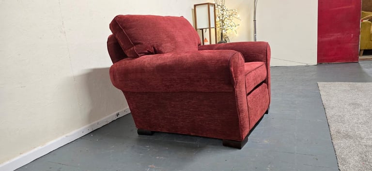 Multiyork®️ Imogen Duck Feather Interlined Wine Red Fabric Loose Cover Armchair Excellent Condition