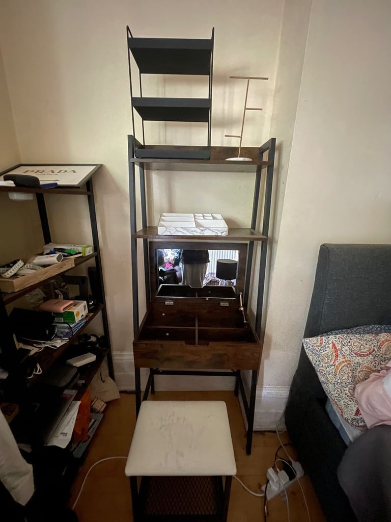 image for Dressing table with mirror and stool set industrial style
