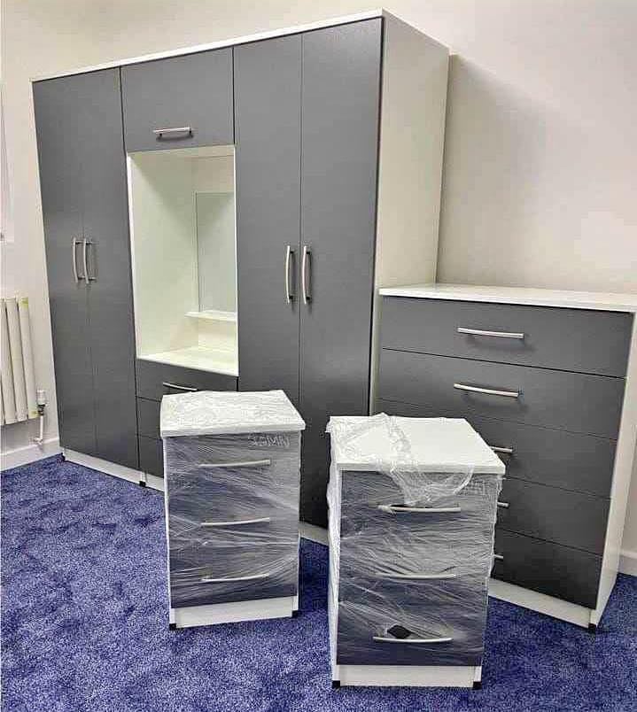 Modern Bedroom Furniture. Bedroom Suit Includes Bedside Tables, Chest of Drawers and Wardrobes