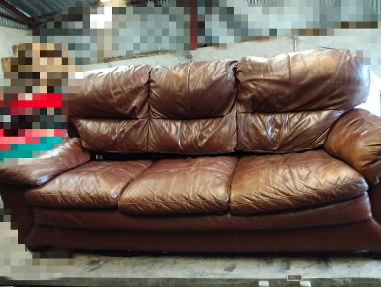 image for 3 seater brown leather sofa