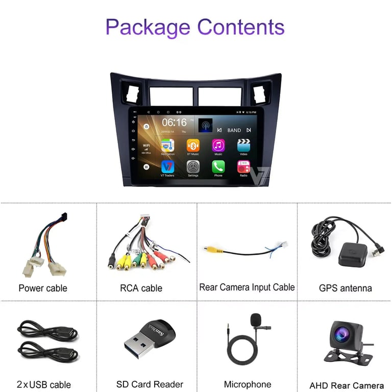 Yaris 2008-11 CARPLAY Android Auto HD Screen Head Unit GPS Stereo LCD Panel V7