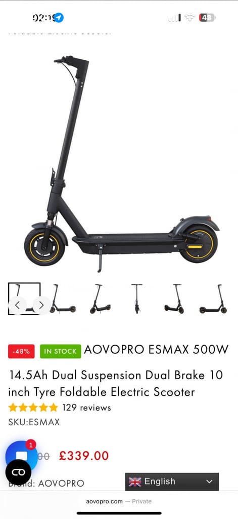 AOVOPRO ESMAX 500W 14.5Ah Dual Suspension Dual Brake 10 inch Tyre Foldable Electric Scooter