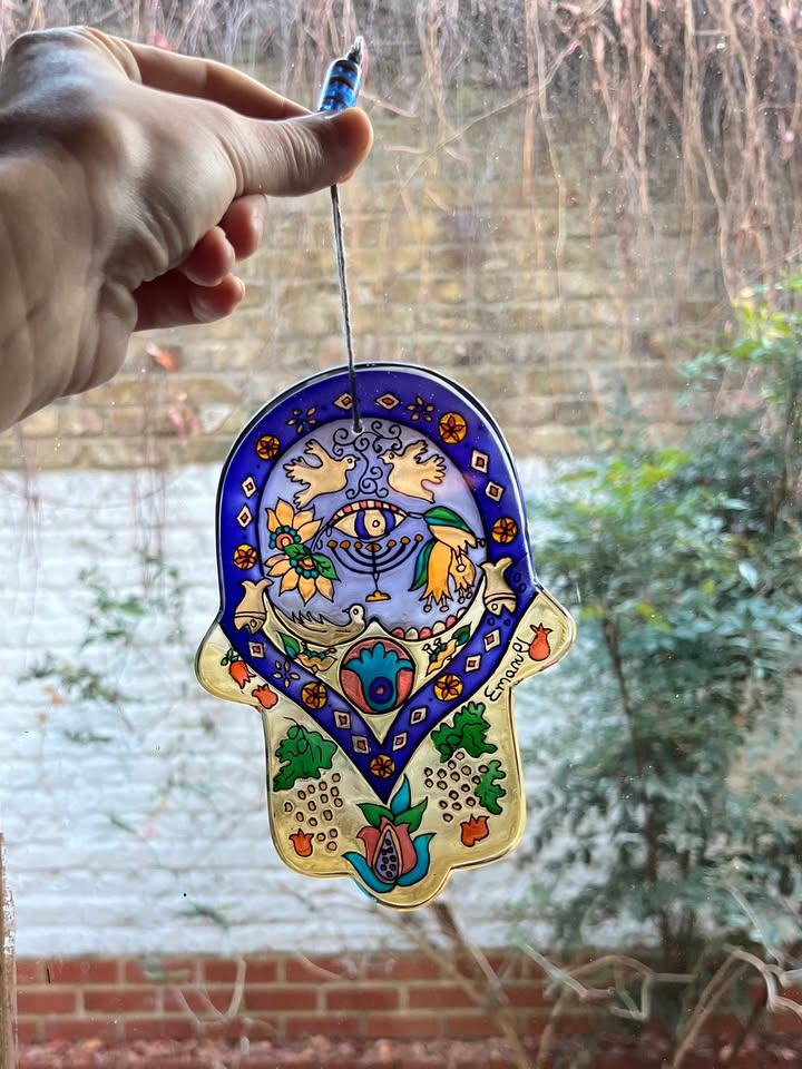 image for Hand-painted glass Hamsa ornament