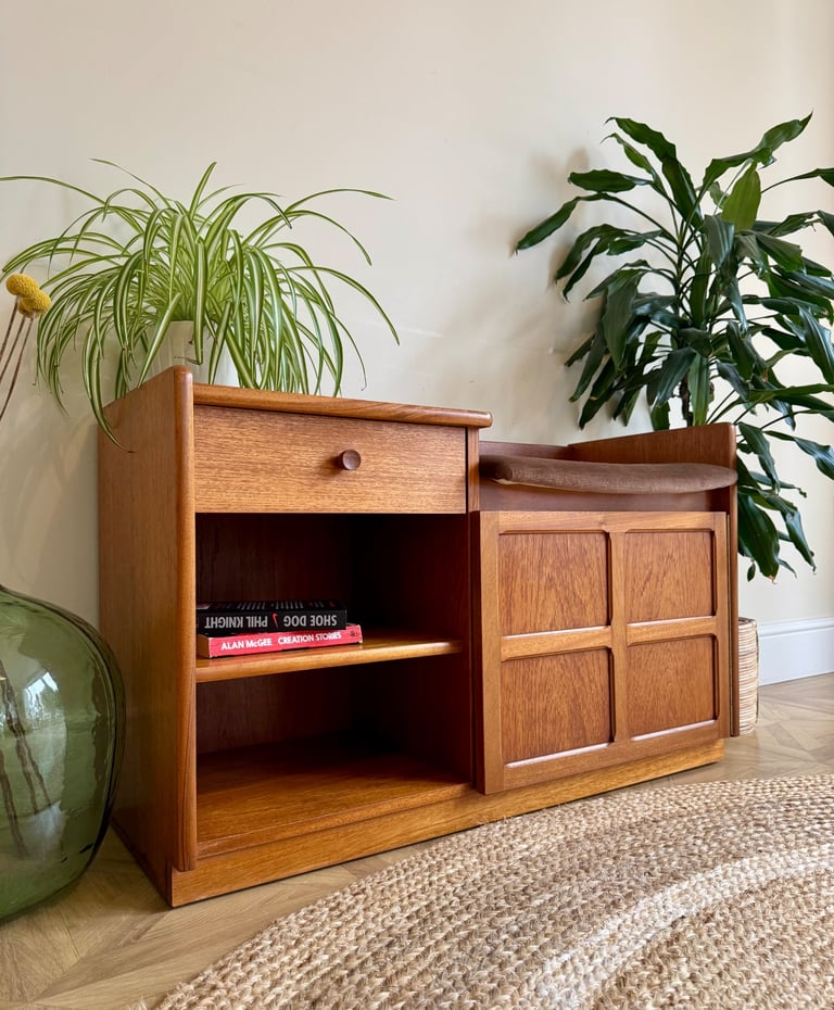 image for Mid century vintage retro Nathan hallway telephone shoe cabinet seat 