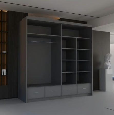 Brand New - Sysylia Mirror Sliding Door Wardrobe - Grey - SAME/NEXT DAY DELIVERY