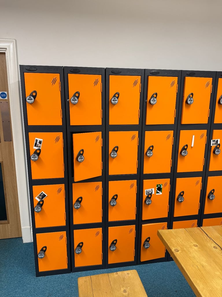 image for Orange gym/office lockers column of 4 with combination locks