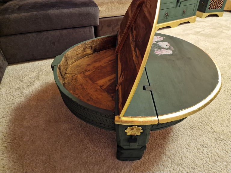 Hand painted solid wood furniture Unique artisan craft  Table Shelf Cubbord 