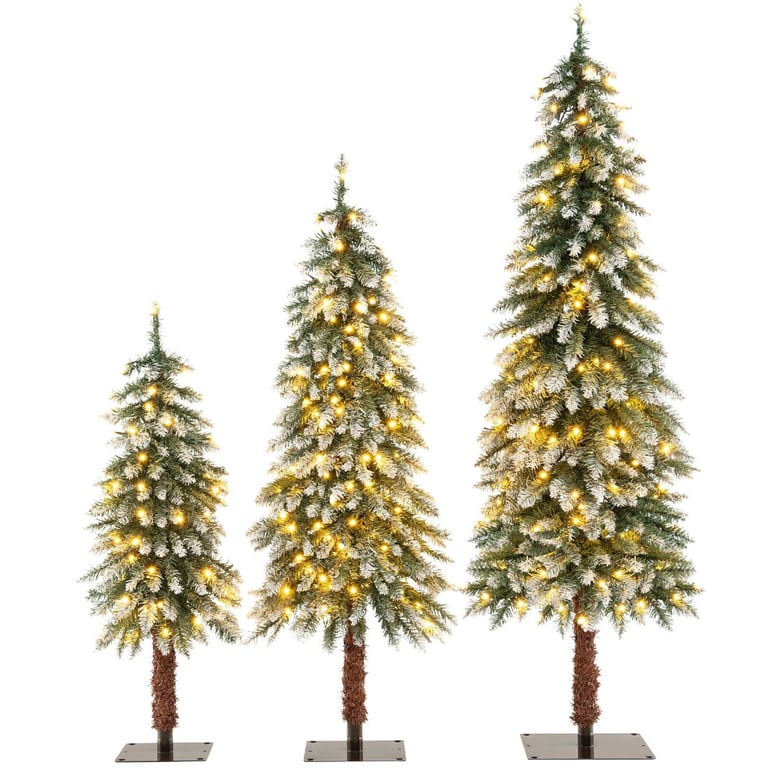 Set of 3 PreLit Artificial Christmas Tree Slim Xmas Decora Tree 3 FT