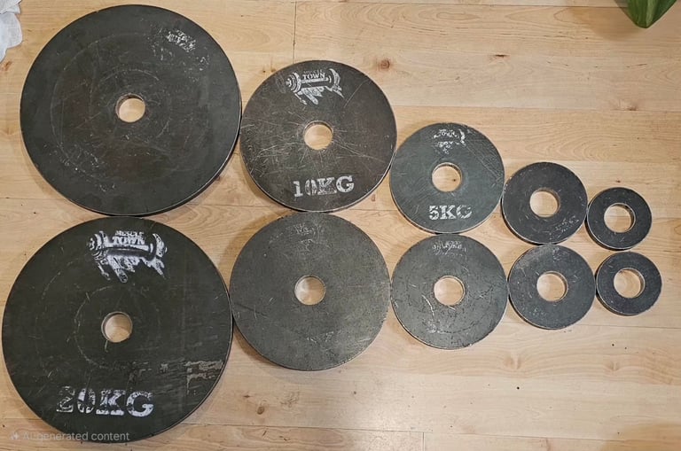 image for Gym weight plate set, barbell and floor mats
