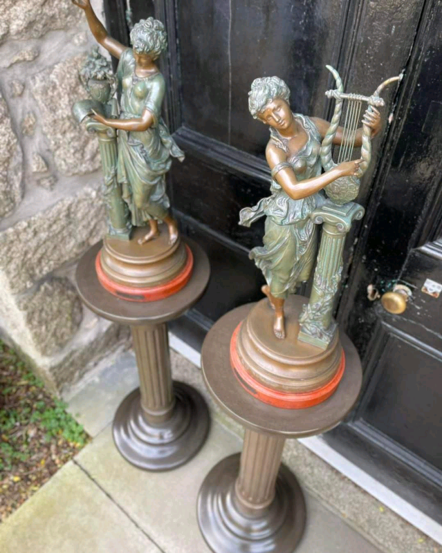 Bronze Figures Two Antique French Bronze Spelter Female Figures