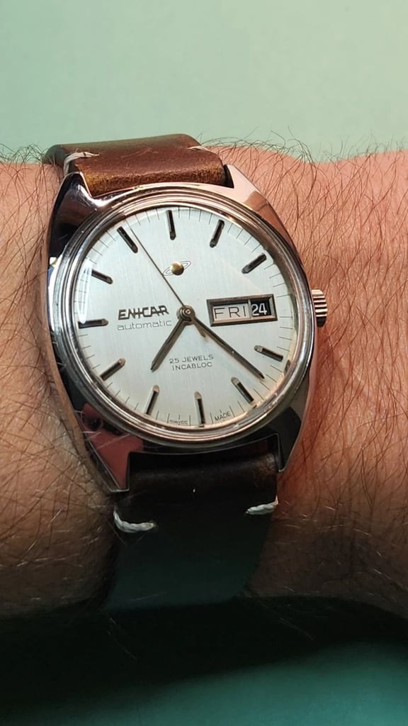 image for SERVICED Vintage Enicar Ocean Pearl Automatic Wristwatch, W/Quick-set day/date