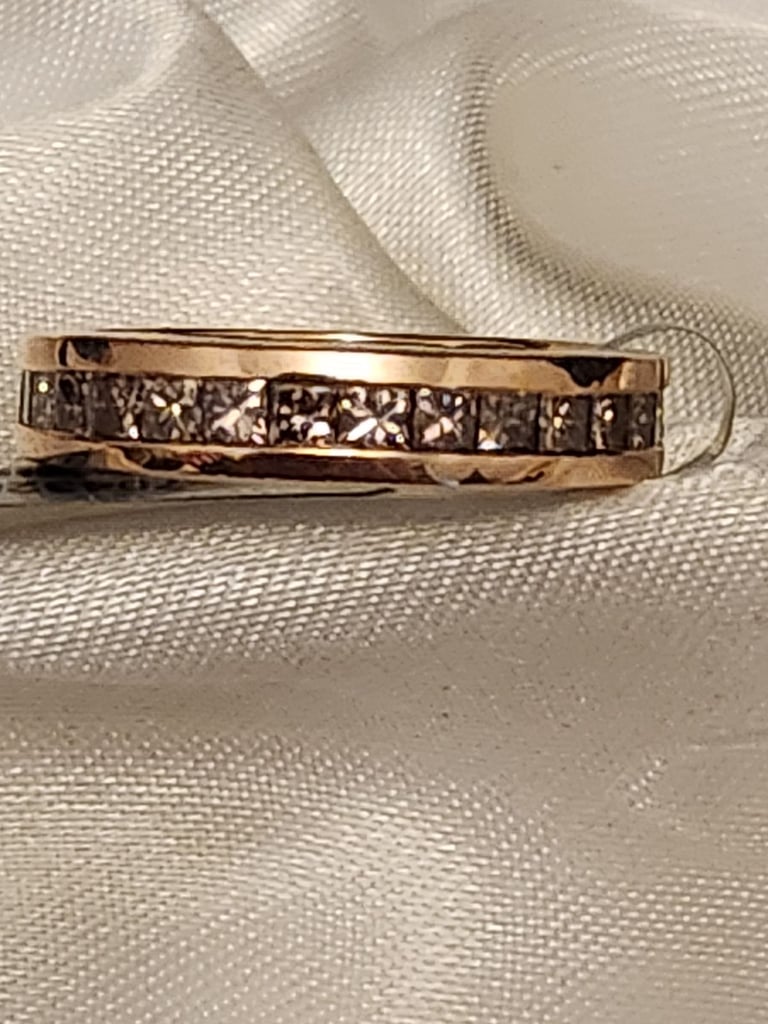 9ct Rose Gold Ring Natural 29 Champagne Diamonds Full Eternity Size N 200ct Princess Cut Certified