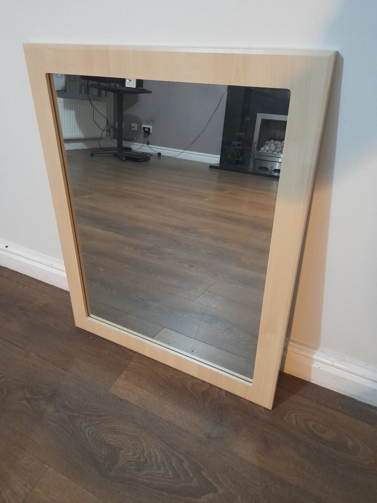 image for Large Heavy Light Wood Framed Mirror . 