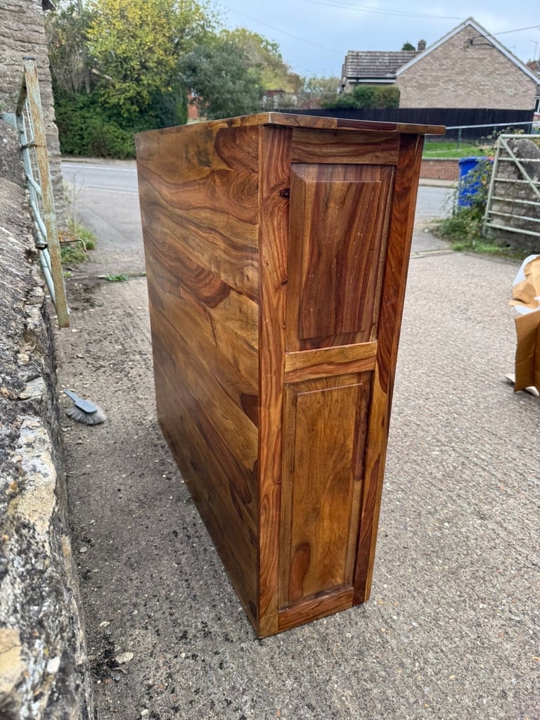 Solid Wood Rustic Bar Cabinet with Wine Rack & Storage”