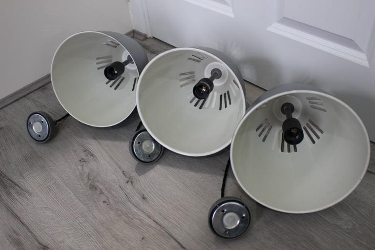 Grey White Metal Medium Cone Shaped Pendant Hanging Light Twisted Flex Wire x3