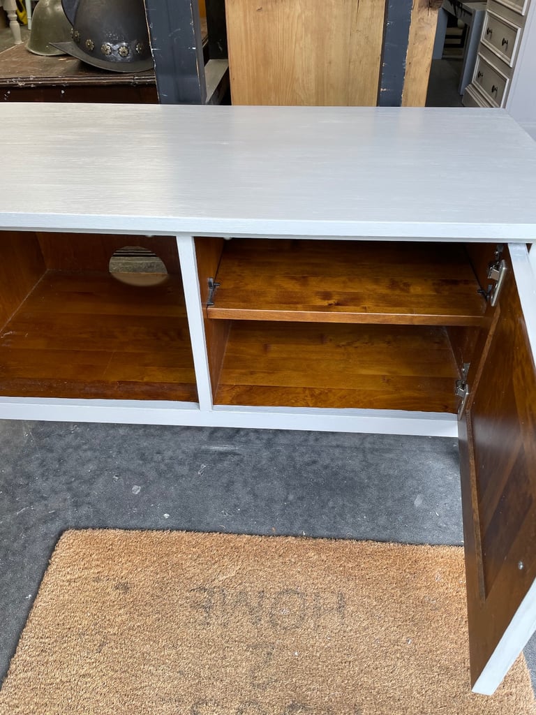 Solid wood, grey TV stand