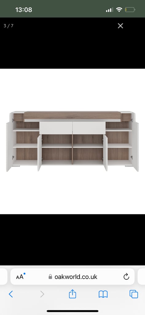 Bought for £600 Large oak sideboard - 190cm lengthways Color white/oak