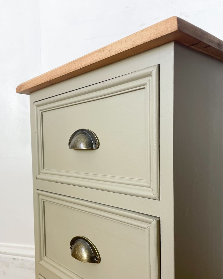 Chunky single solid pine bedside table chest of drawers painted creamy stone