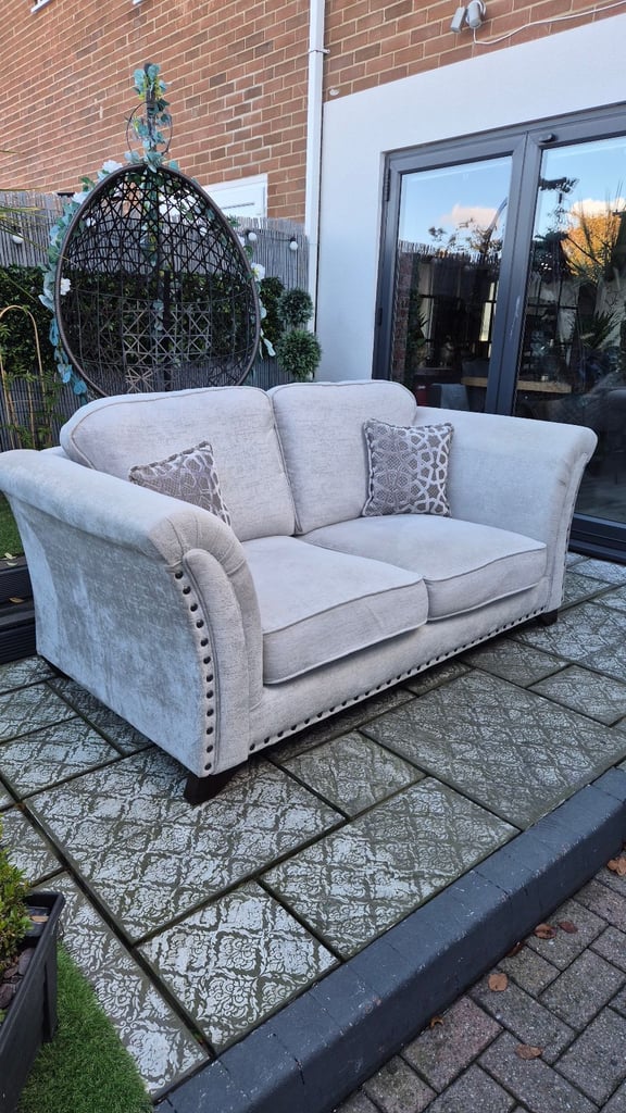 Two beautiful cream plush velvet 3-seater sofas
