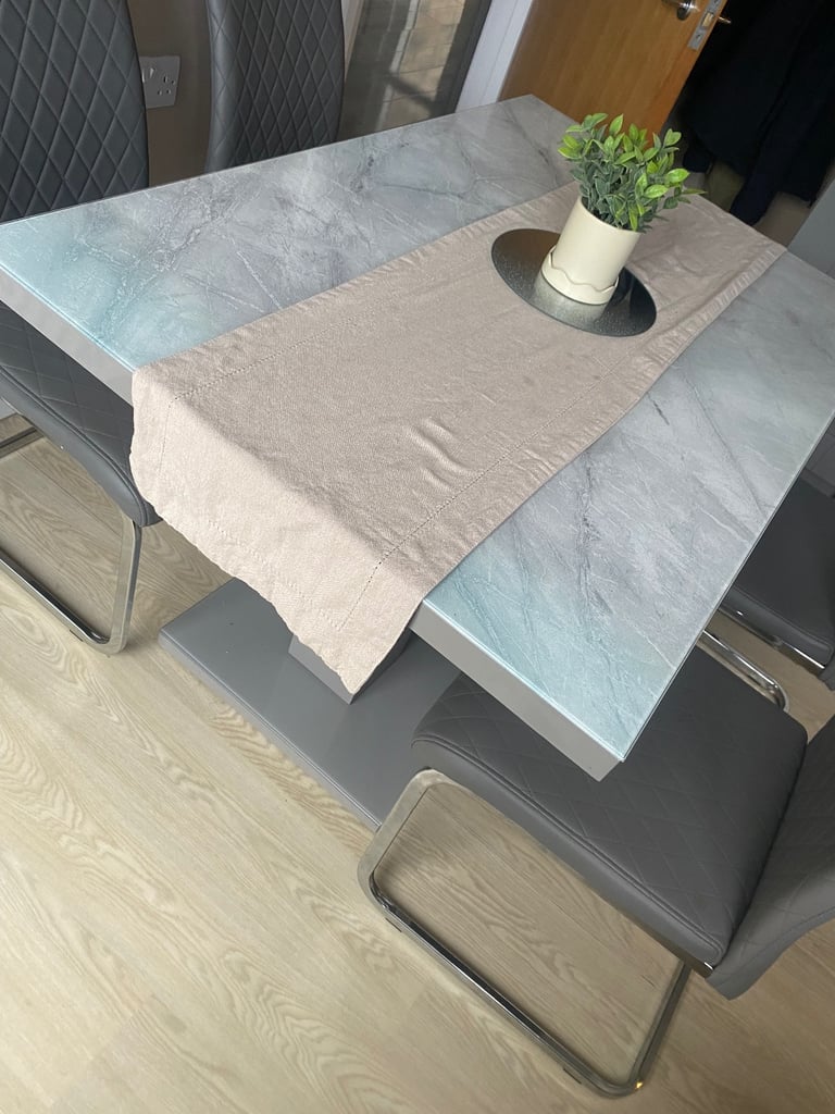 Grey marble glass top kitchen table 