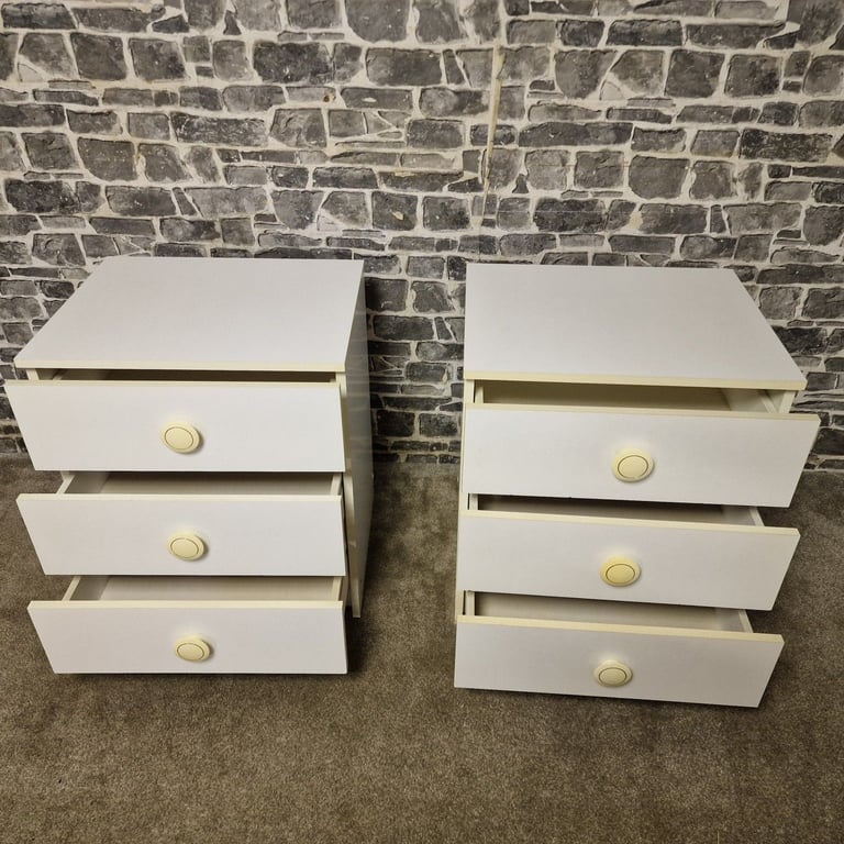 Pair of Vintage White 3-Drawer Bedside Chests