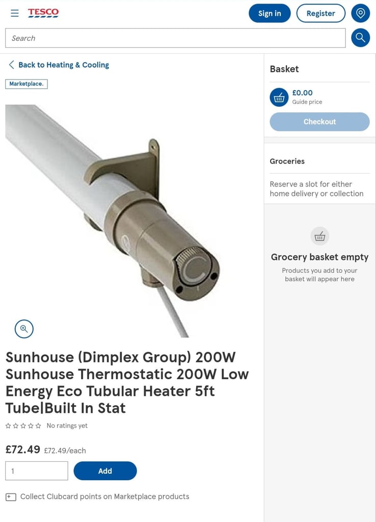 image for Glen Dimplex Tubular Heater & Thermostat Includes Two Brackets For Floor or wall Mounted Fitting 
