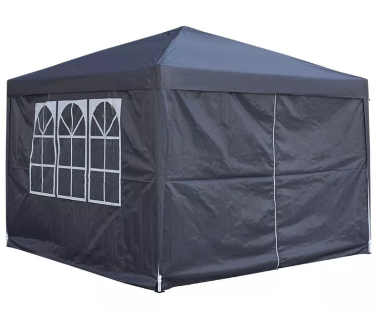 New 3x3 Waterproof Grey Pop Up Garden Gazebo Marquee Awning Tent With Four Sides 