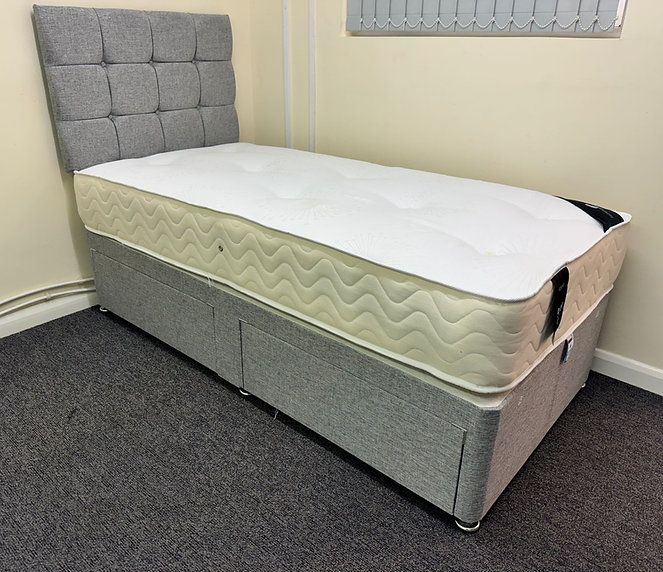 Single 3ft Divan Fabric Bed With Mattress and Storage Drawers 