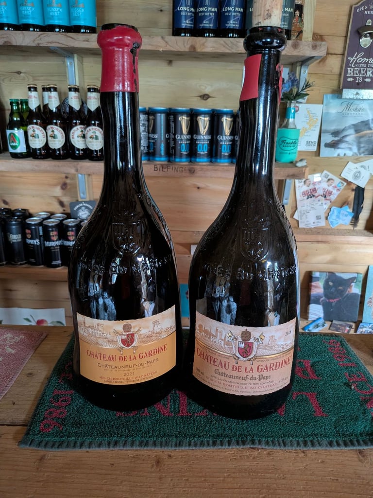 Empty Jeroboam (3L) Château de la Gardine Châteauneuf-du-Pape Wine Bottles – Decorative Pair
