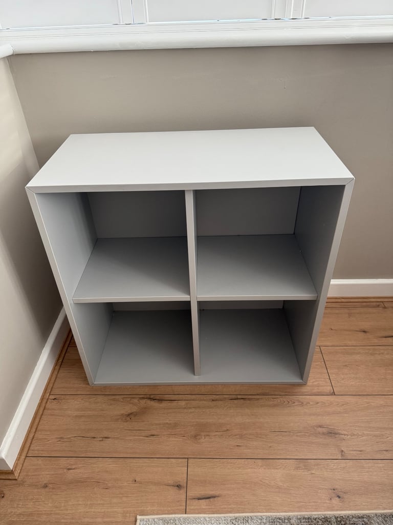 Grey shelving unit 