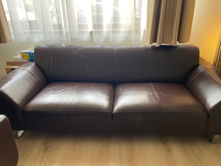 image for DFS brown leather sofa set - as good as new ( 3 seater + 3 seater)  - open to offers