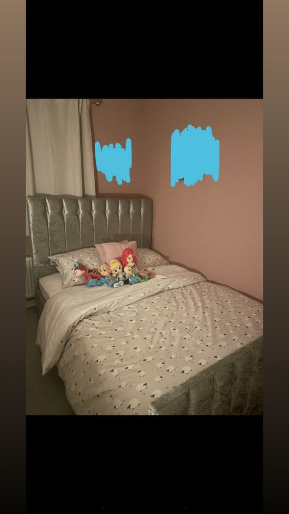 image for Grey Velvet Double Bed Frame 