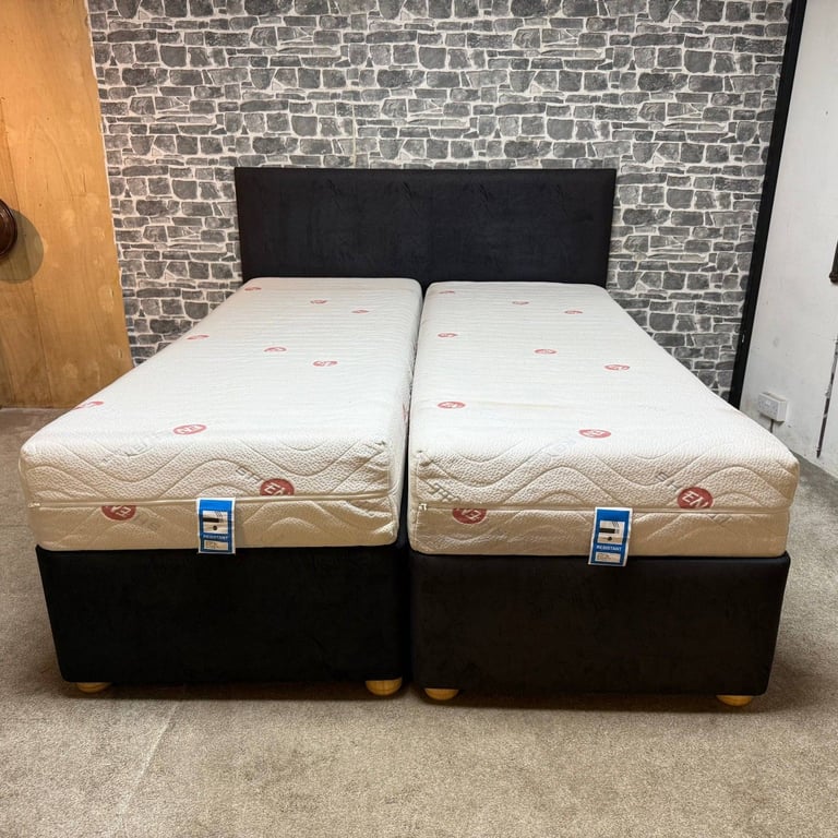 image for Pair of Electric Adjustable Single Beds with Mattresses and Optional Headboard