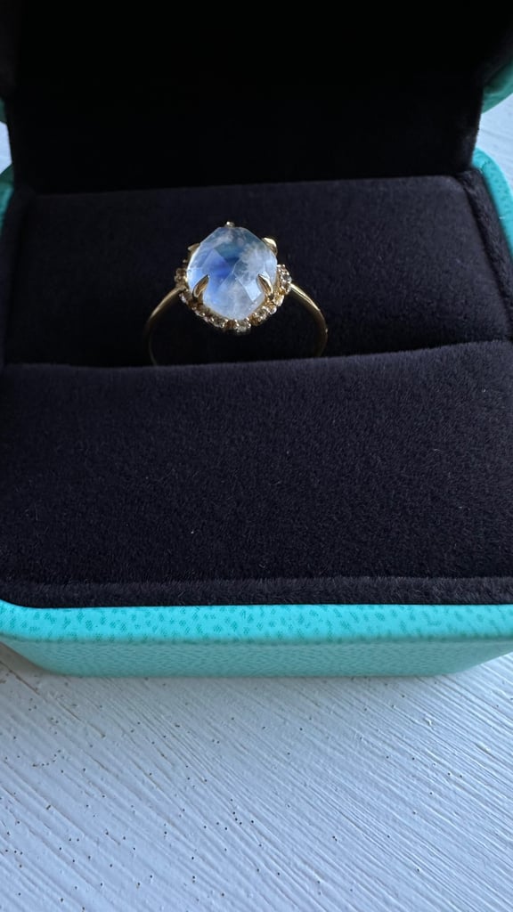 Rainbow Moonstone White Topaz Gold Vermeil ring 