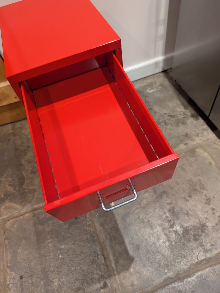 Small red filing cabinet