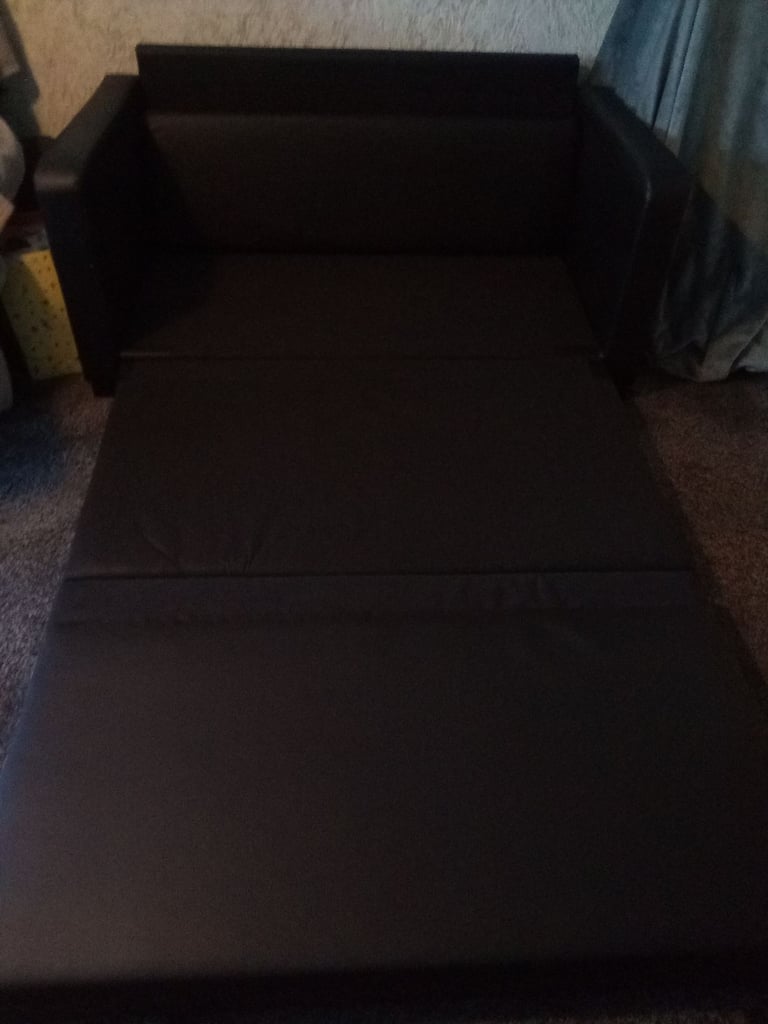 Faux Leather Sofa Bed - Black.  Cash Only. Collection Only.