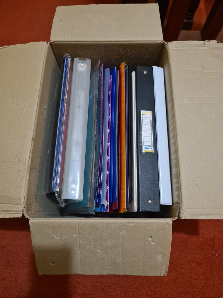 Box of Ring Binders Document Wallets Poly Pockets