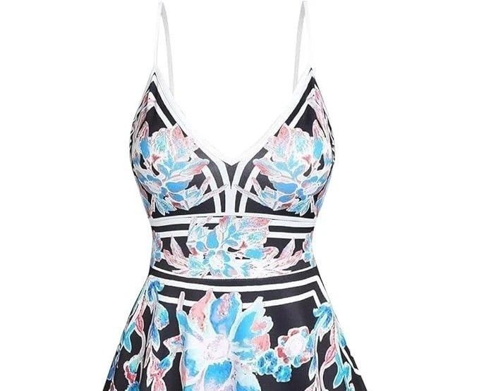 Black Blue Pink Large Floral Print Fit 'n Flare Strappy Summer Dress Size XXXL.POST OR COLLECT!